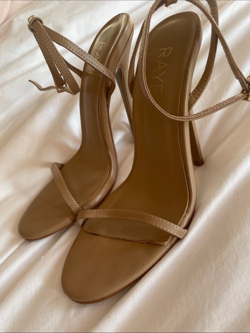 RAYE Brown Thin‑Strap Ankle Wrap nude Heels - Picture 3 of 14